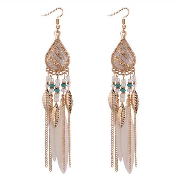 

bohemia feather earring for women fashion jewelry beads tassel dangle long earrings dream catcher drop earrings, Silver