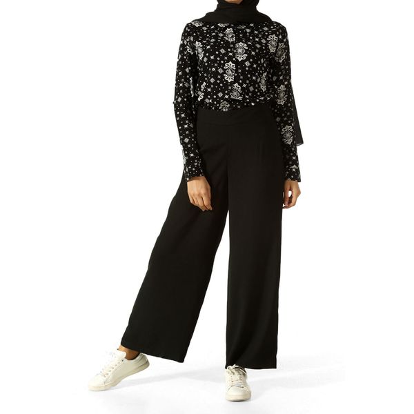 

hijab high waisted wide leg pants, Black;white