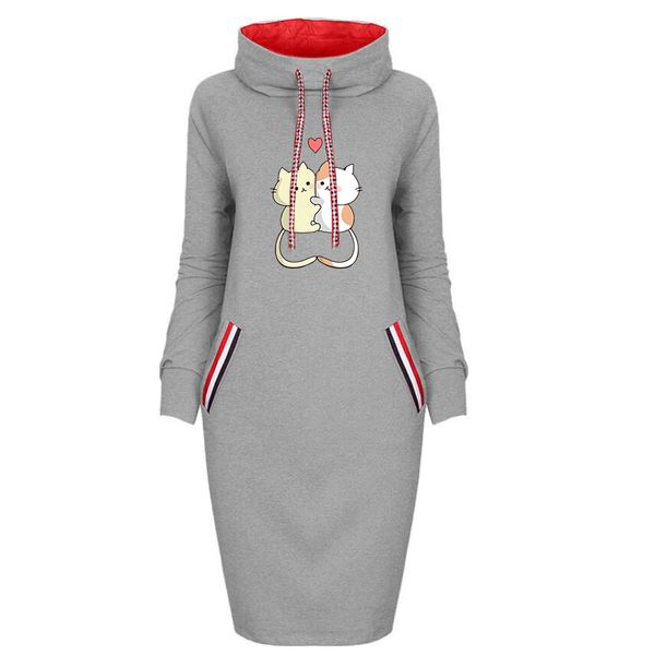 

womens brand spring dress ladys cartoon cat print dresses girls solid color casual dress new fashion sweet trend 9 colors 2020 sale, Black;gray