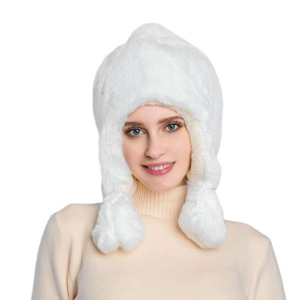 

womens winter fluffy plush snow trapper hat earflap pompom russian cap, Blue;gray