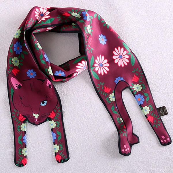 

120cmx10cm fashion unique design 3d cute animal thin silk scarf collocation bag silk scarf tiger cat dog parent-child scarves, Blue;gray
