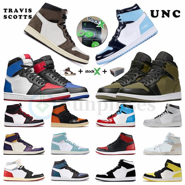 

1 high travis scotts low fearless obsidian mens basketball shoes shattered backboard unc 1s bred men sport designer sneakers with box