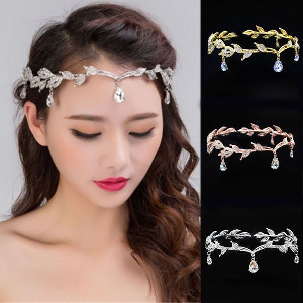 

свадебные tiara корона для женщин лоб глава цепи headdress подвеска кристалл bride волос украшения головы ювелирные аксессуары, Golden;white