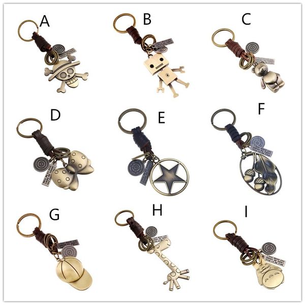 

creative keychain men and women small gifts alloy baseball cap retro woven leather keychain leather pendant, Slivery;golden