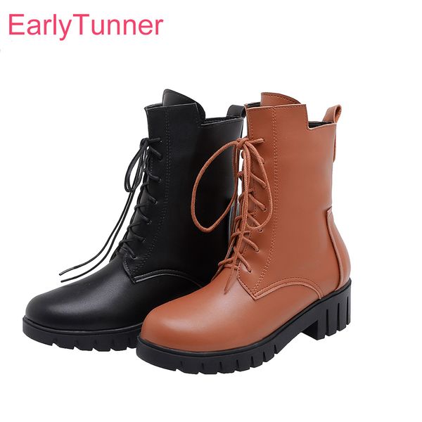 

brand new fashion black brown women combat boots platform chunky heels lady riding shoes eh127 plus big small size 10 33 43