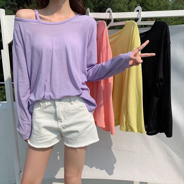 

qxy 2020 летнего платье большого размера женщины жира mm тонкий рыхлый сплошной цвет с длинными рукавами вс доказательства футболка, White