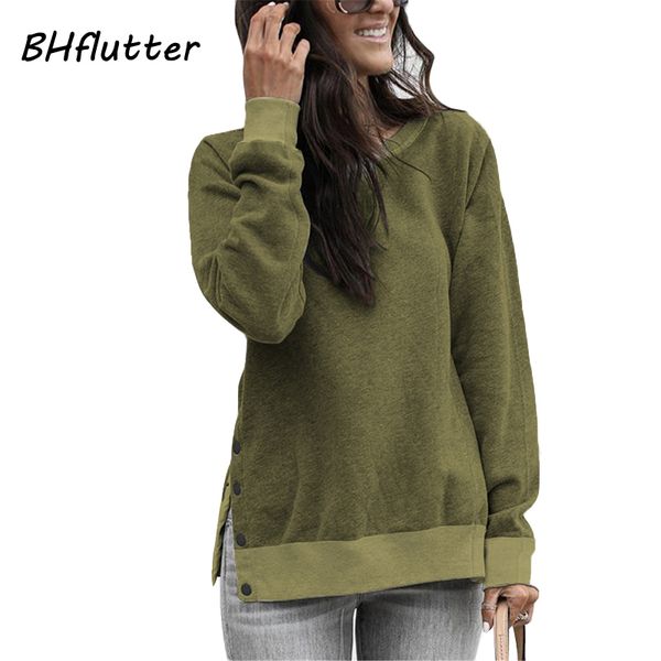 

bhflutter 2019 pullover women army green long sleeve buttons casual hoodie fluffy autumn winter sweatshirts sudadera mujer, Black