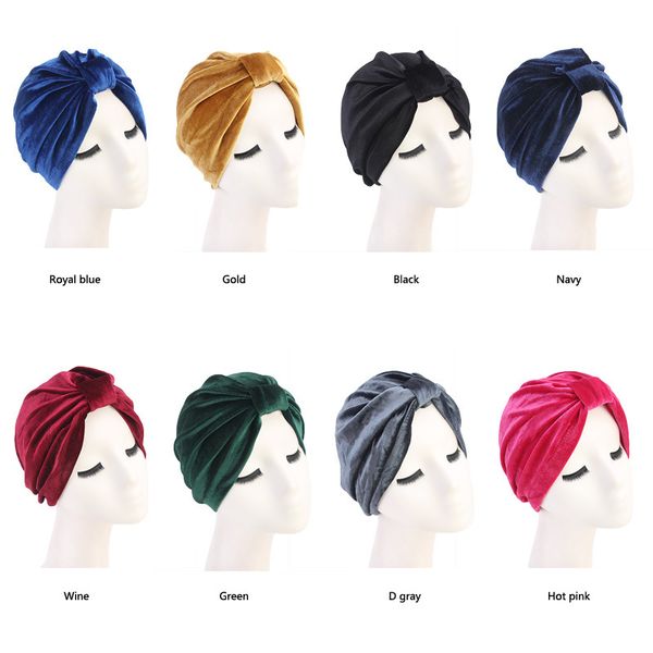 

muslim women soft velvet knot turban hat cancer chemo beanies caps bandanas headwear head wrap bonnet hair loss accessories