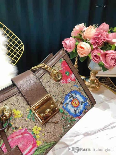 

the new flowers single genuine leather handbag shoulder bags printing chain fashion joker contracted bag female luxury handbag
