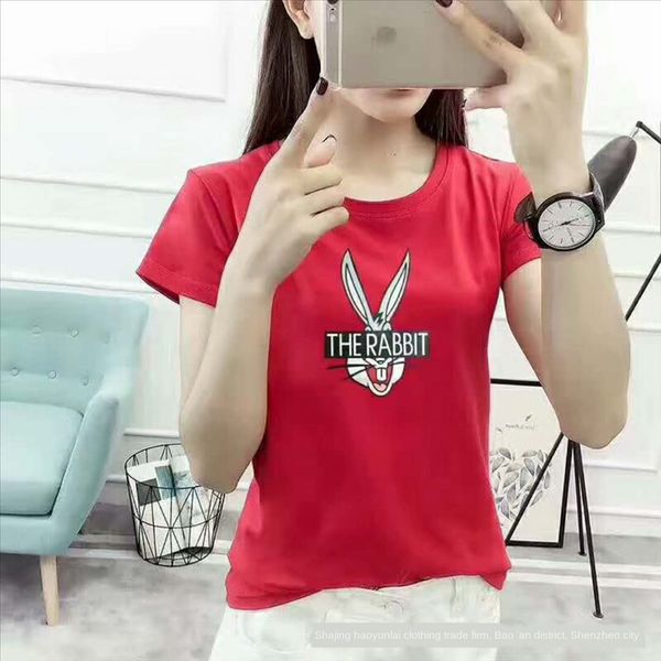 

women's short-sleeved t-shirtclothes missing t-shirt market 5 yuan model new product women's short-sleeved t-shirtclothes missing, White