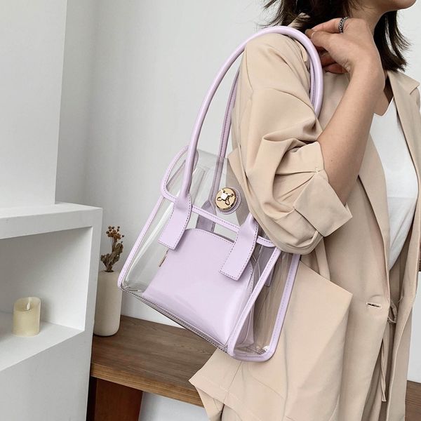 

2020 new ladies crossbody bag korean fashion casual simple transparent lock large capacity pu single shoulder tote bag women's