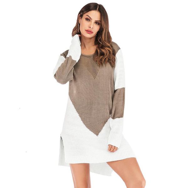 

women sweater woman sweaters o neck long sleeve splice color casual pullover female jumper 2019 autumn ladies knitwear long tunics, White;black