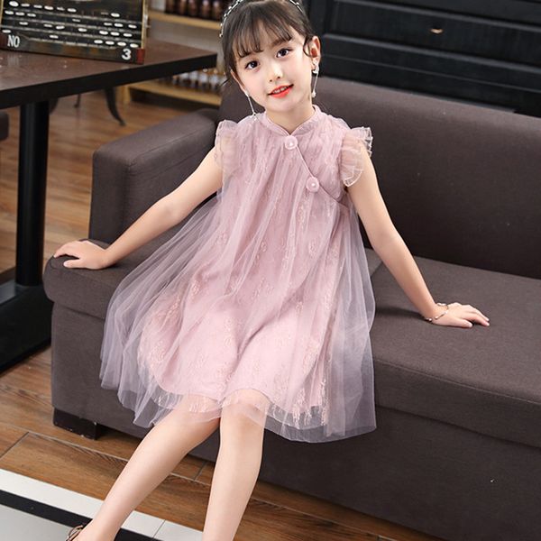 

children princess dress for girl lace cheongsam embroidered kids summer girl evening party dresses 5 6 7 8 9 10 11 12 13 years, Red;yellow