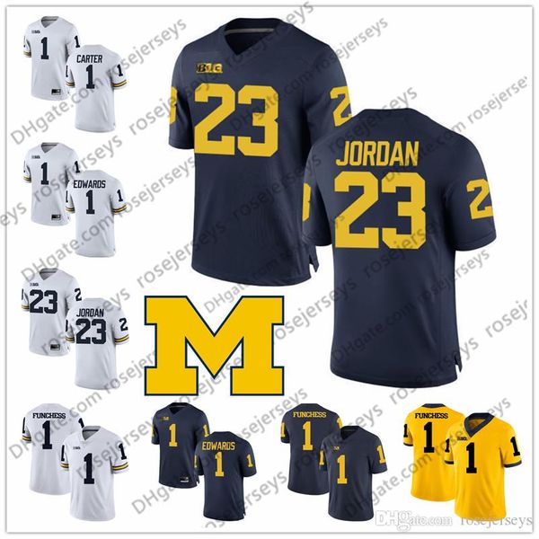 

michigan wolverines #1 anthony carter braylon edwards devin funchess 7 chad henne 17 tyrone wheatley 22 ty law white blue yellow jersey 4xl, Black