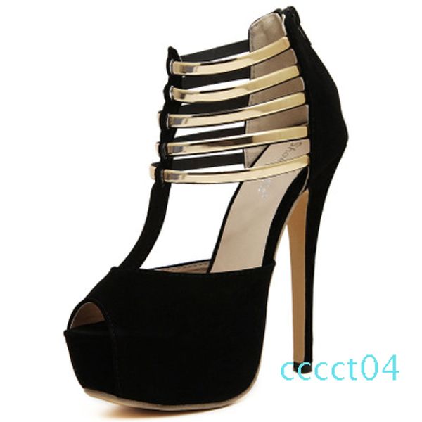 

large size high heel metal sandals fish mouth waterproof platform nightclub stiletto shoes ct04, Black
