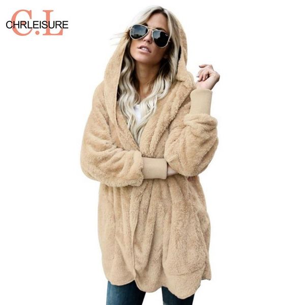 

chrleisure warm faux fur coat s-5xl plus size new winter casual women teddy coat long sleeve hooded outwear hoodies faux fur, Black