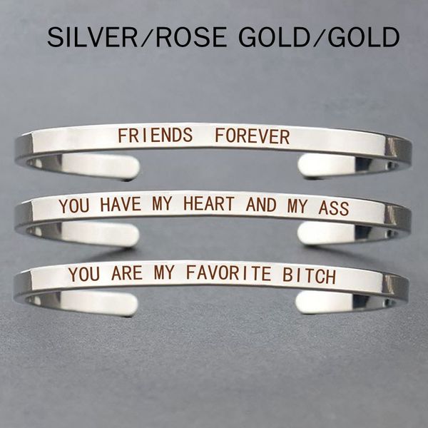 

friends forever jewelry fashion simple style engraved adjustable cuff bangle stainless steel bracelet friendship gift, White