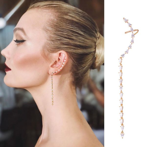 

godki 1pc trendy korean boho water drop ear cuf long earrings for women tassel earrings wedding boucle d'oreille femme, Silver