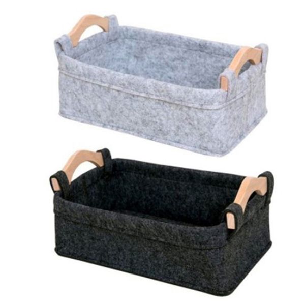 

new felt storage basket bin with handle bedroom closet clothing toy storage box bag holder black/grey s/m/l