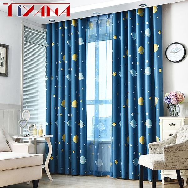 

cartoon blue planets curtains for living room custom made blackout kids curtain fabric for boys bedroom finished cortinas wp3553