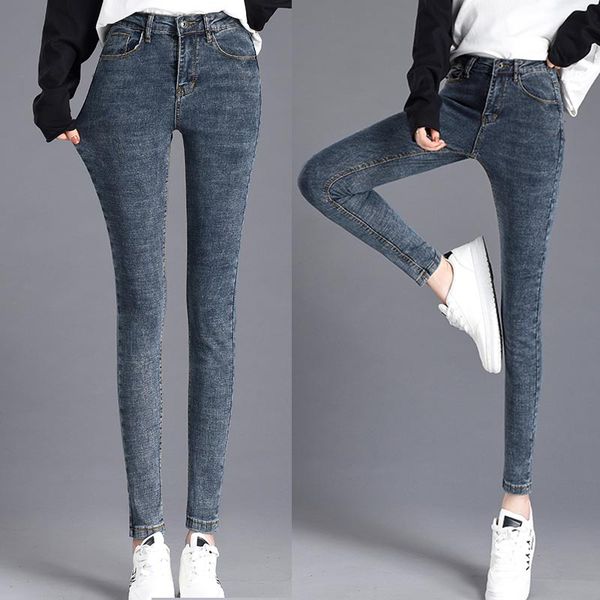

women's jeans for women mom high waist woman elastic plus size stretch female washed denim skinny pencil pants, Blue