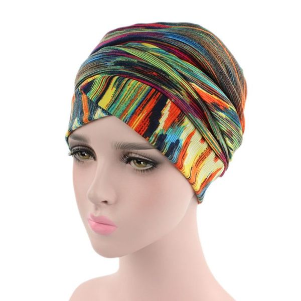 

vintage print india muslim head cap wrap women elastic turban long tail hat multicolor warm thin gorros invierno mujer #n, Blue;gray