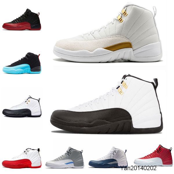 

wholesale shoes 12s men basketball shoes o black o white wolf wool flu game sneaker size us 7-13