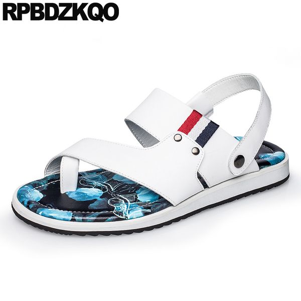 

sandals slippers designer shoes men slides 2019 native soft beach summer white flat genuine leather luxury toe loop, Black