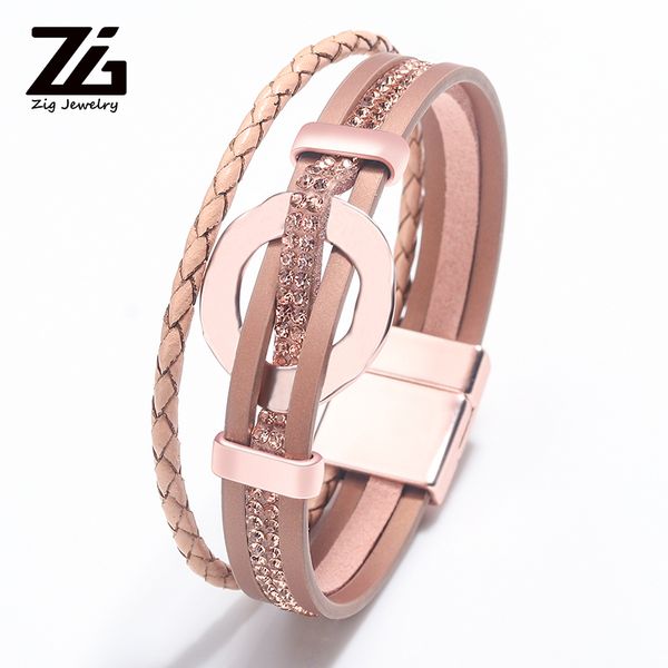 

2020 fashion ladies jewelry metal accessories pu leather bracelet zinc alloy magnetic buckle boho feminine charm bracelet, Golden;silver
