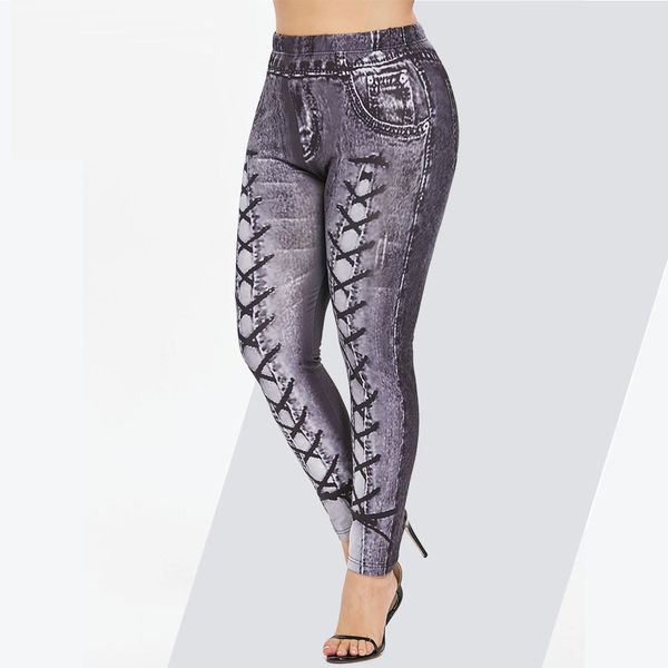 

fashion plus size high waisted 3d printed leggings women pants casual skinny elastic waist leggings pants female ladies trousers, Black