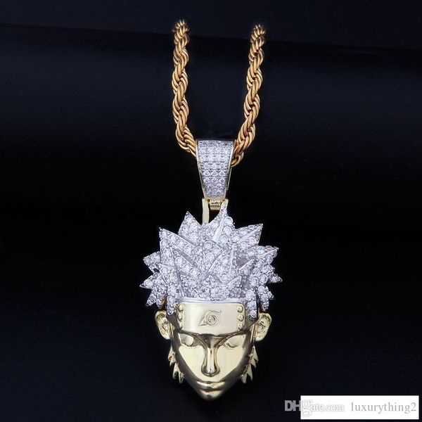 

cartoon character iced out pendant necklace new mens hip hop jewelry anime naruto pendant necklace 14k gold plated chain necklace jewelry, Silver