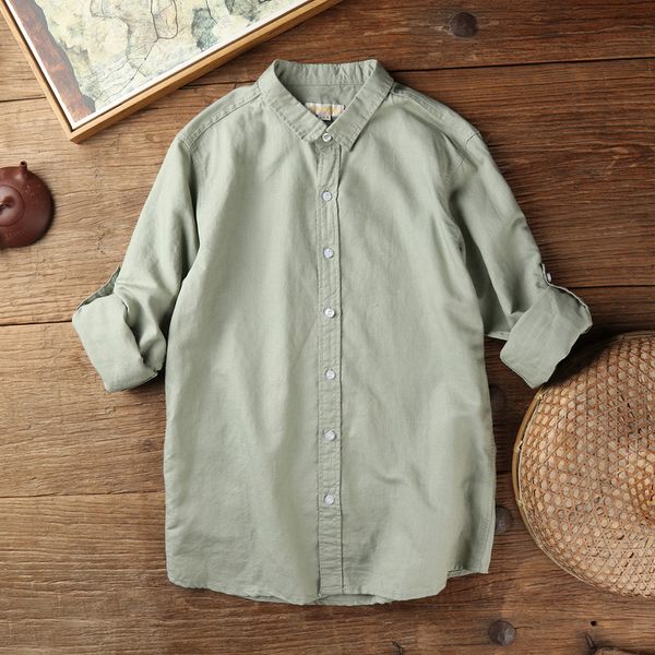 

autumn and spring long sleeve linen shirt men brand casual green shirt mens flax solid fashion shirts male camisa chemise, White;black