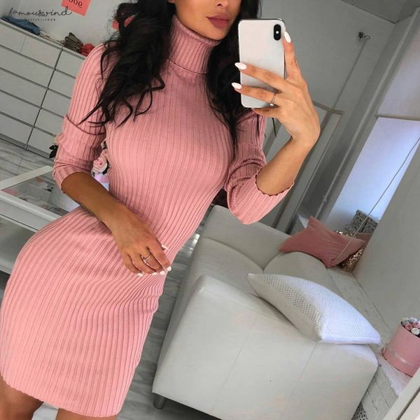 

winter autumn women dress solid ribbed dresses lady skinny turtleneck mini vestidos empire robe femme designer clothes, Black;gray