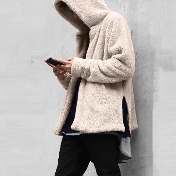 

fashion-n's fashion warm hooded sweater coat jacket men's autumn winter casual loose double-sided plush hooded coat top, White;black