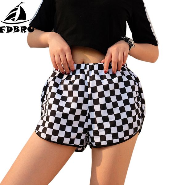 

fdbro new high waist black white plaid shorts summer loose checkerboard printing sports shorts yoga fitness workout sportswear, White;red