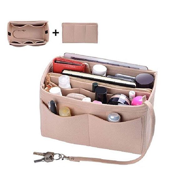 

felt insert bag zipper multi pocket handbag purse organizer holder makeup travel female cosmetics bag