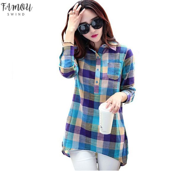

womens clothing 2020 solid all match fashion women plaid shirt collar long sleeve casual women shirt, White