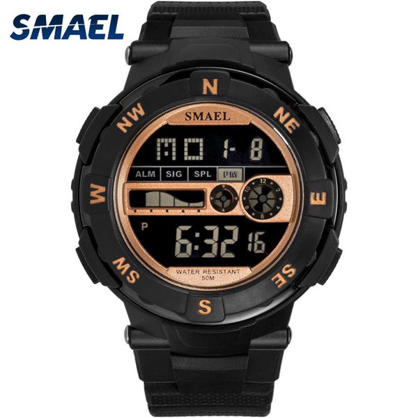 

digital men watch smael sport watches led male clocks waterproof men's relojes 1361b black wristwatches casual electronics watch, Slivery;brown