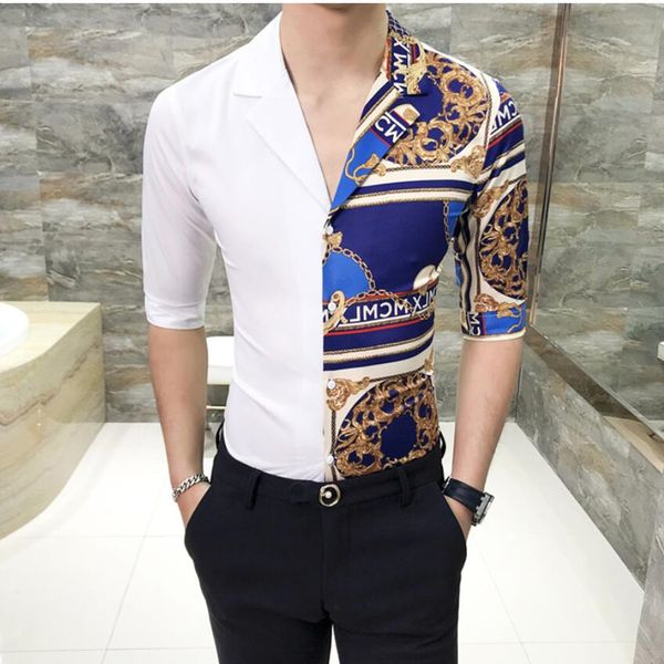 

2020 printed shirts mens casual slim fit shirt men half sleeve camisa designers social club party shirts camiseta masculina, White;black