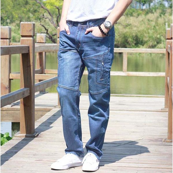 

icpans men jeans pants stretch straight loose black cargo denim jeans men zipper 2019 new big size 40 42 44, Blue