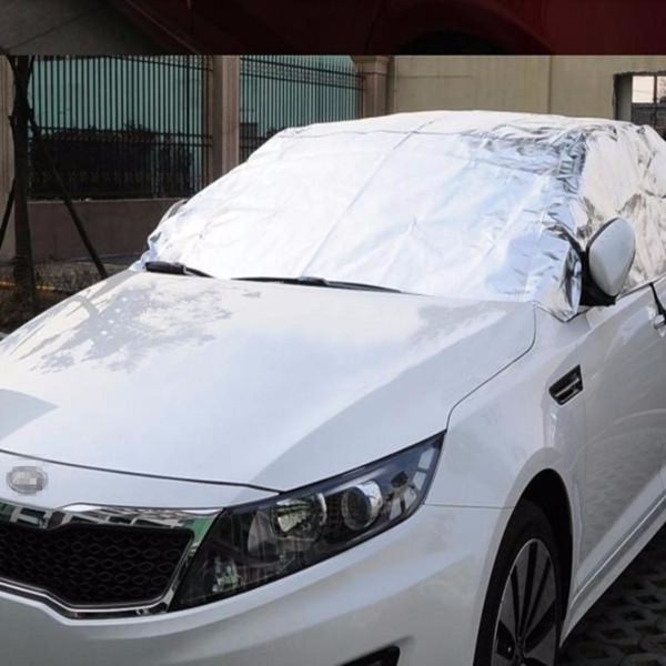 

prevent heat sun rain snow half car cover aluminum silver shade visor size m l xl