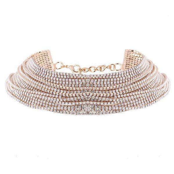

women fashion rhinestone layered choker necklace silver, gold snake chain lobster claw casual, Golden;silver