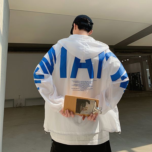 

men's hooded jacket 2019 spring and autumn new print hooded loose jacket sun protection clothing youth fashion men's clothing, Black;brown