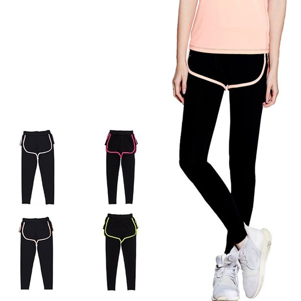 

2020 new yoga pants women fake two piece fast drying ventilating pants 3d shape elastic fitness running, White;red