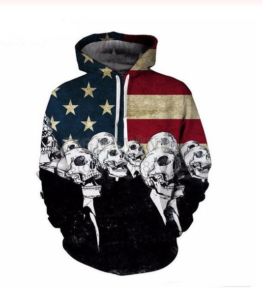 Flag Skull Felpe Giacche con cappuccio Uomo Donna Felpe con cappuccio 3d Marca Maschile Manica lunga Tuta Pullover casual Plus Size RR0314