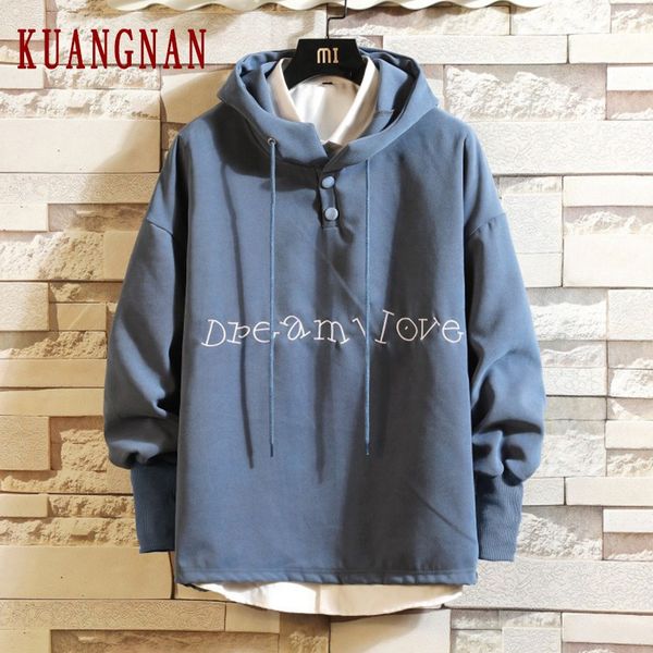 

kuangnan letter embroidery hoodie men japanese streetwear mens hoodies hip hop hoody sweatshirt men hoodies sweatshirts 5xl 2019, Black