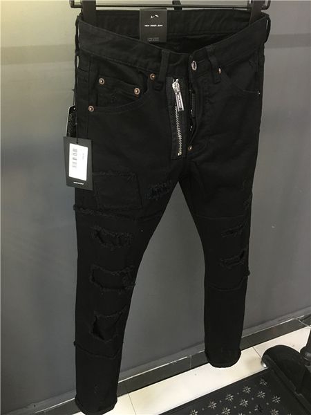 

new arrival mens jeans washed dd-jean roll boy trousers slim-leg jeans motor biker graffiti holes designer pants it size 44-54, Blue