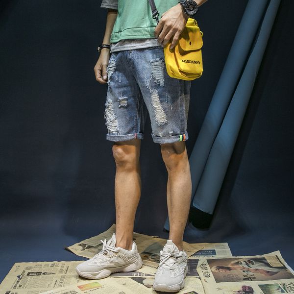 

2019 summer new style men shorts jeans teenager men retro slim fit shorts fashion supply of goods y801, Blue