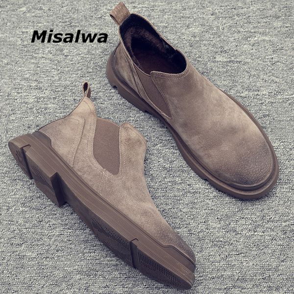 

misalwa boots men winter warm ankle botas hombre handmade leather vintage elegant dress safety short boot autumn, Black
