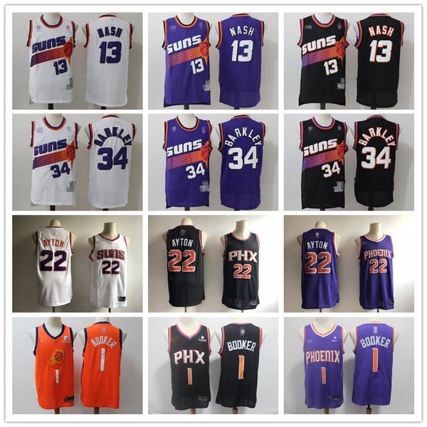 

mens phoenix suns throwback steve 13 nash charles 34 barkley devin 1 booker deandre 22 ayton basketball shorts basketball jerseys, Black;red